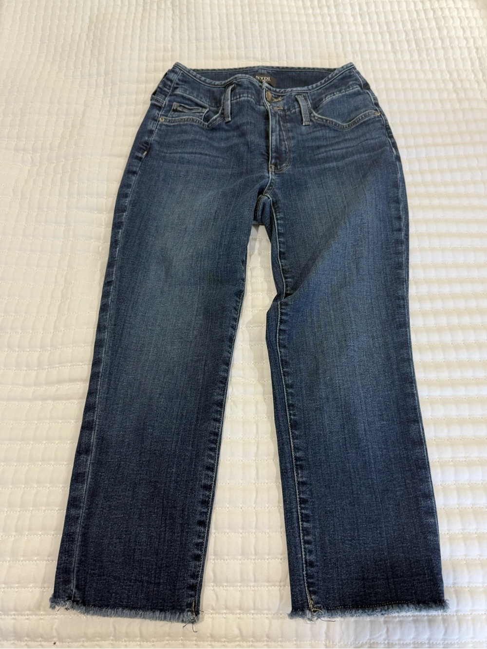 NYDJ Straight Leg Dark Blue Crop Jeans with Raw Hem